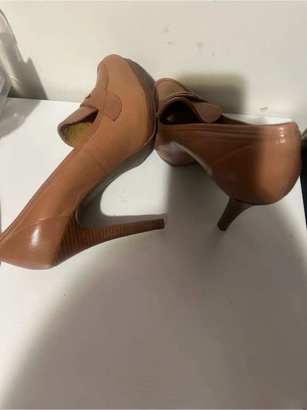 Nine West Tan Leather High Heel Loafers size 11 NWOT - Picture 6 of 6